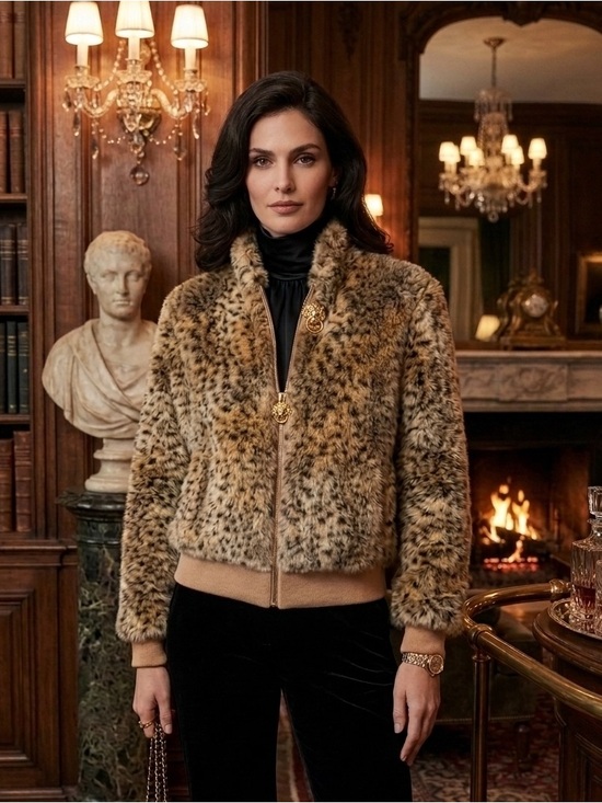 St. John Jackets & Blazers - St. John Animal Print Faux Fur Bomber Jacket